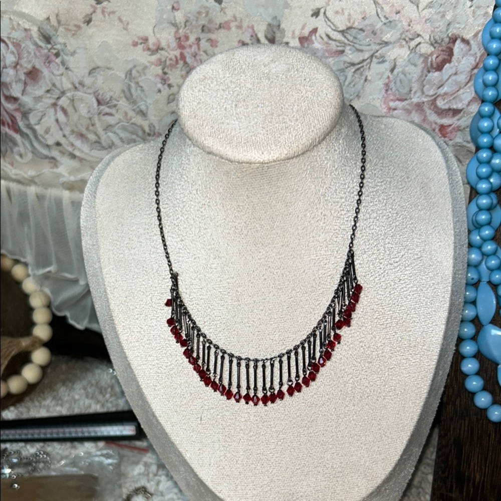 Red Cascading Fringe Necklace